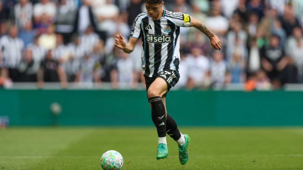 Newcastle Packers link: Lewis Miley of Newcastle United in action during a Premier League match at St. James' Park.